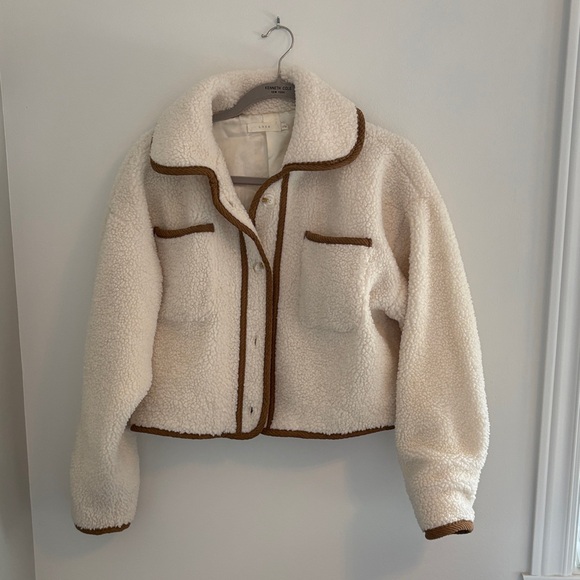 Lush Jackets & Blazers - Lush Cream Teddy Jacket with Brown Trim